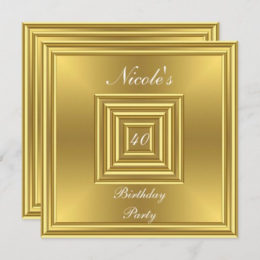 Gold 40th Anniversaire Fête Invitation (Devant / Derrière)