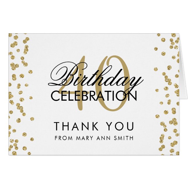 Gold 40th Birthday Bedankt Glitter Confetti (Voorkant Horizontaal)