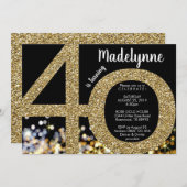 Gold 40th Birthday Invitation - 40th Invitation (Devant / Derrière)