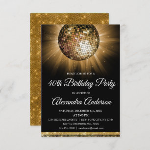 Gold 40th Birthday Party Gold Disco Ball Kaart