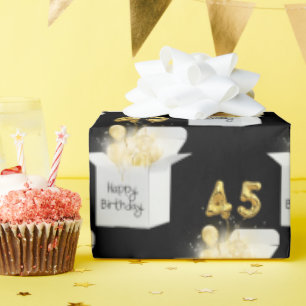 Gold 45th Birthday-ballonnen in White Box Cadeaupapier