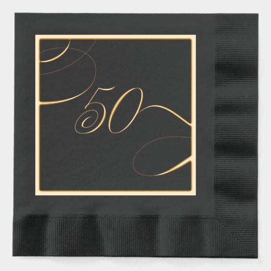 Gold 50 Calligraphy Milestone Birthday Anniversary Folie Servetten (Voorkant)