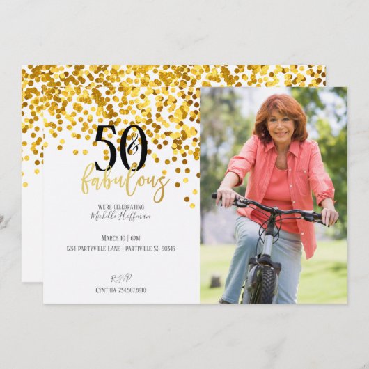 Gold 50 et fabuleux 50e anniversaire Invitations d (Devant / Derrière)