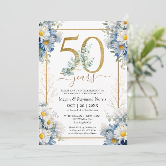 Gold 50e bruiloft Jubileum Party Wild Daisy Kaart (Staand voorkant)