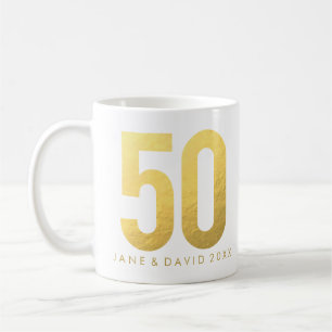 Gold 50e jour, mois, année, Mug blanc personnalisé
