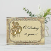 Gold 50e Jubileum Ballonpartij uitnodiging (Staand voorkant)