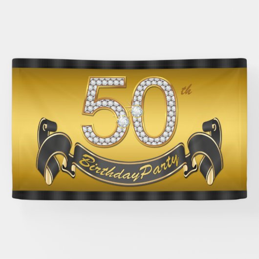 Gold 50e verjaardag spandoek (Horizontaal)