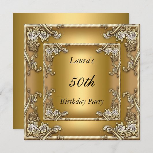 Gold 50th Anniversaire de fête Invitation Or (Devant / Derrière)