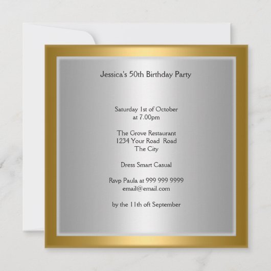 Gold 50th Anniversary Party Invitation (Dos)