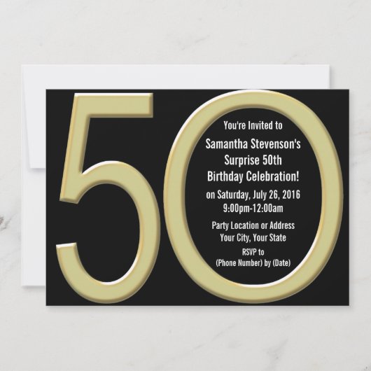 Gold 50th Birthday / Fête Invitation (Devant)