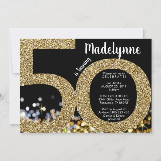 Gold 50th Birthday Invitation - 50th Invitation Kaart (Voorkant)