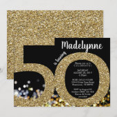 Gold 50th Birthday Invitation - 50th Invitation Kaart (Voorkant / Achterkant)