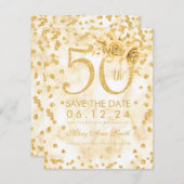 Gold 50th Birthday Modern Marble Save the Date (Voorkant / Achterkant)
