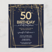 Gold 50th Birthday Party Budget Invitation (Voorkant)