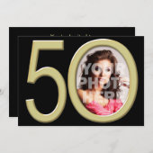 Gold 50th Photo Anniversaire ou invitation d'une a (Devant / Derrière)