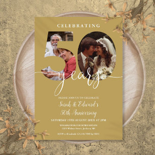 Gold 50th Wedding Jubileum 2 Foto Kaart