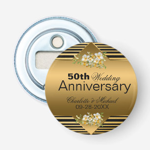 Gold 50th Wedding Jubileum Button Flesopener