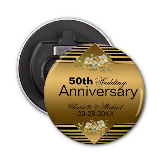 Gold 50th Wedding Jubileum Button Flesopener (Voorkant)