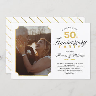 Gold 50th Wedding Jubileum Foto Uitnodiging