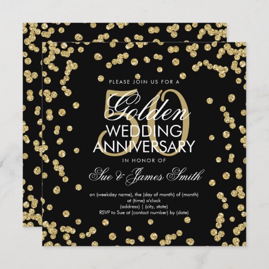 Gold 50th Wedding Jubileum Glitter Confetti Kaart (Voorkant / Achterkant)