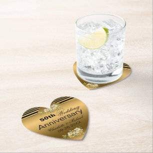 Gold 50th Wedding Jubileum Kartonnen Onderzetters