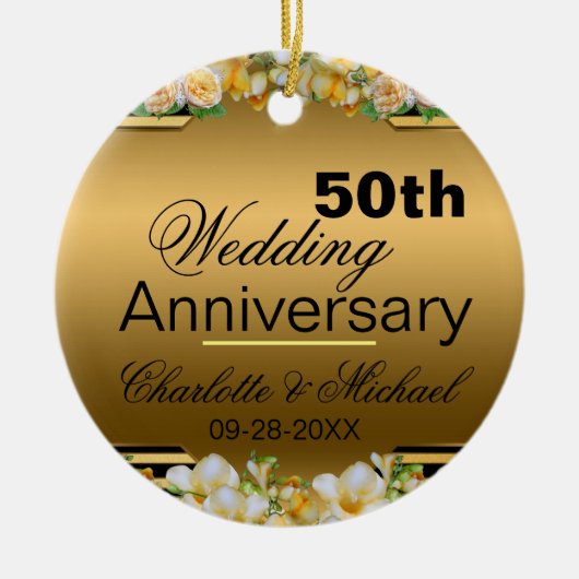 Gold 50th Wedding Jubileum Keramisch Ornament (Voorkant)