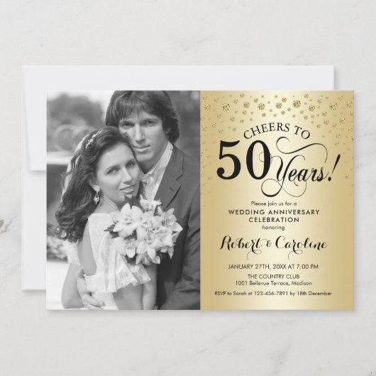 Gold 50th Wedding Jubileum met foto Kaart (Voorkant)