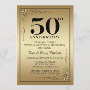Gold 50th Wedding Jubileum Party-uitnodiging Kaart