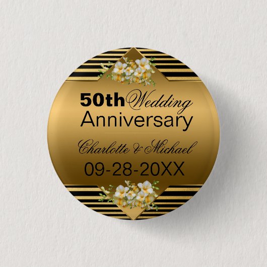 Gold 50th Wedding Jubileum Ronde Button 3,2 Cm (Voorkant)