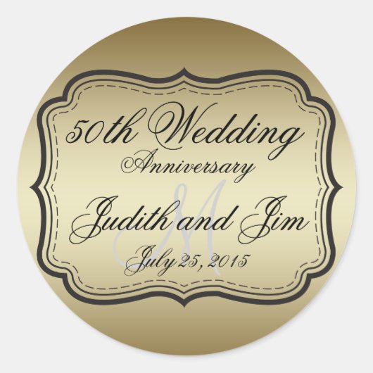 Gold 50th Wedding Jubileum Ronde Sticker (Voorkant)