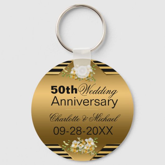 Gold 50th Wedding Jubileum Sleutelhanger (Voorkant)