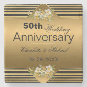 Gold 50th Wedding Jubileum Stone Onderzetter (Voorkant)