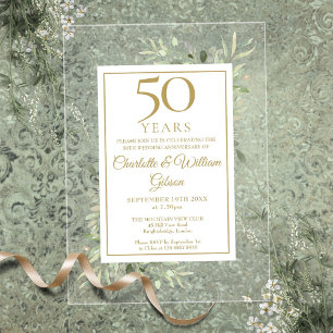 Gold 50th Wedding Jubileum Waterverf Greenery Acryl Uitnodigingen