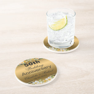 Gold 50th Wedding Jubileum Zandsteen Onderzetter