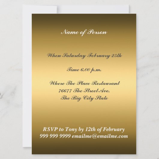 Gold 60 et fabuleuse invitation de fête d'annivers (Dos)