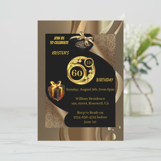 Gold 60th Birthday Invitation (Debout devant)