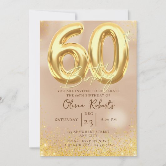 Gold 60th Birthday Invitation (Devant)