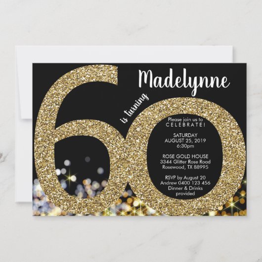 Gold 60th Birthday Invitation - 50th Invitation (Devant)