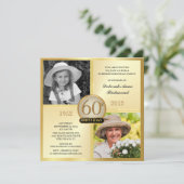 Gold 60th Birthday Invitations Then & Now 2 Photos (Debout devant)