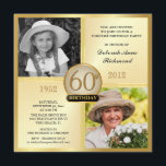 Gold 60th Birthday Invitations Then & Now 2 Photos<br><div class="desc">Créez vos propres invitations à la fête surprise du 60e anniversaire. carré doré classique pour les hommes ou les femmes, personnalisé avec des encarts à double cadre photo pour des photos "Alors et maintenant" — Customisez le nom, la date et les détails de votre fête spéciale. Peut être facilement customisé...</div>