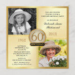 Gold 60th Birthday Invitations Then & Now 2 Photos<br><div class="desc">Créez vos propres invitations à la fête surprise du 60e anniversaire. carré doré classique pour les hommes ou les femmes, personnalisé avec des encarts à double cadre photo pour des photos "Alors et maintenant" — Customisez le nom, la date et les détails de votre fête spéciale. Peut être facilement customisé...</div>