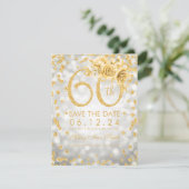 Gold 60th Birthday Silver Glam Lights Save The Date (Staand voorkant)