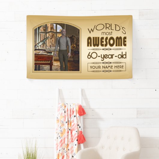 Gold 60th Birthday World's Best Custom Photo Lijst Spandoek (Insitu)