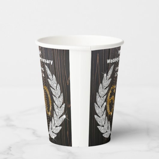 Gold 60th Wedding Jubileum, Diamond Laurel Pape Papieren Bekers (Rechts)