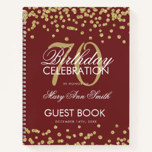Gold 70th Birthday Gastenboek Confetti Bourgondië Notitieboek