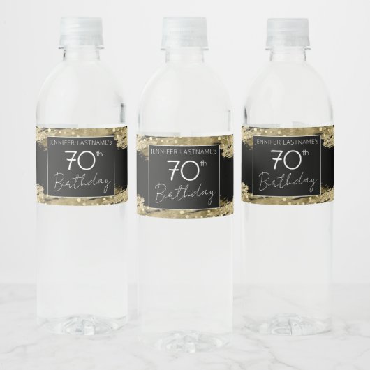 Gold 70th Birthday Party Water Bottle Label Waterfles Etiket (Flessen)