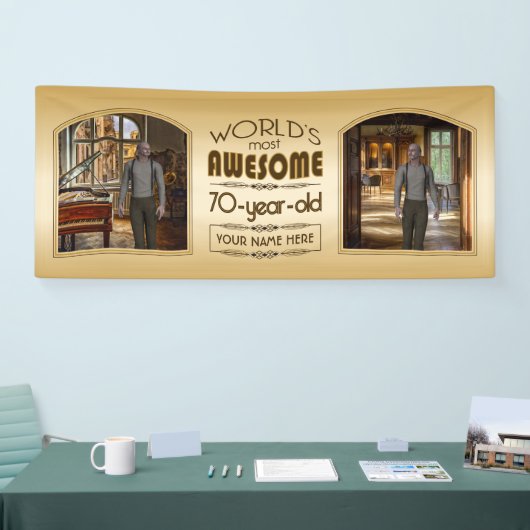 Gold 70th Birthday World's Best Custom Photo Lijst Spandoek (Beurs)