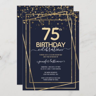 Gold 75th Birthday Party Budget Invitation Kaart