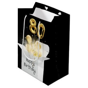 Gold 80e verjaardag ballonnen in doos medium cadeauzakje