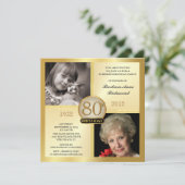 Gold 80th Birthday Invitations then & Now 2 Photos (Debout devant)